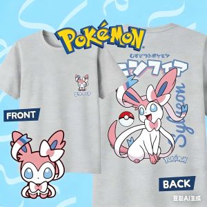Pokemon Sylveon Printed T-shirt Childrens Casual Cotton Top Soft and Comfortable