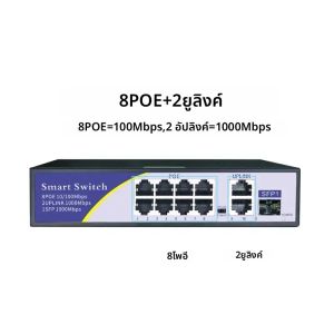 KuWFi POE Switch 8 พอร์ตเครือข่าย 2 Uplink พอร์ต Gigabit ทํางานประสิทธิภาพสูงสําหรับกล้องเฝ้าระวัง IP สวิตช์ POE อัจฉริยะ