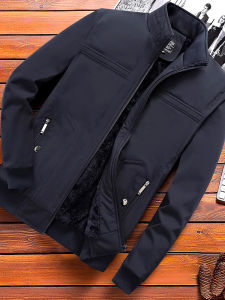 Áo Khoác Nam Mùa Thu Dày Lót Lông Cừu Thời Trang Công Sở Thường Ngày Dài Tay Cổ Đứng Màu Trơn Áo Khoác Ngoài Mùa Đông