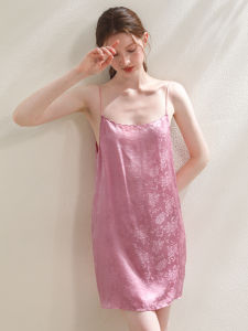 XEXZ | ชุดนอนผ้าไหม ชุดนอนคอวีแขนกุดผ้าไหมลายดอกไม้ ชุดนอนสำหรับใส่ในบ้านและกลางแจ้ง เสื้อผ้าสำหรับฤดูร้อนสำหรับเยาวชน