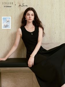 3COLOUR·S | Sleeveless French U-Neck A-Line Maxi Dress