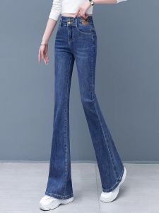 กางเกงยีนส์ทรงขาบานเอวสูงสำหรับผู้หญิง กางเกงขายาวทรงหลวมสไตล์ใหม่ปี 2025 แฟชั่นฤดูใบไม้ผลิและฤดูใบไม้ร่วง