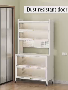 Kitchen Rack5-6Layers Carbon Steel Microwave Organizer Kitchen Storage Cabinet With Doors and Wheels