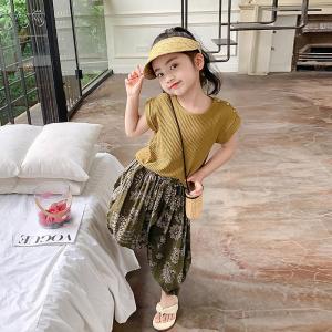 Girls Summer Outfit Set Sleeveless Floral Mosquito Net Trendy Child Clothing Korean Style Pure Color B4738 plus B4739