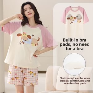 Yuzhaolin | Bra-Padded Sleepwear Set Short Sleeve & Shorts Cotton