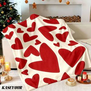 Beast Kingdom | Romantic Cream Red Heart Winter Summer Flannel Blanket Throw Fleece Soft Fuzzy Plush Cozy Fleece Blankets for Sofa Ideal Gifts