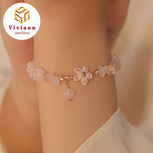 Viviann Original Design Rose quartz Bracelet Natural Crystal Bracelet Womens Summer Pink Crystal Bracelet Trendy Rose Quartzs Bracelet Pink Crystal Beads Bracelets Stretch Natural Stone Charms Bangles Healing Women Jewelry Reiki Gift