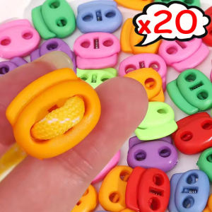 Polocat หัวล็อคเชือกพลาสติก20ชิ้นพร้อมปุ่มหยุดสลับฤดูใบไม้ผลิตัวป้องกันหัวเข็มสำหรับงานเย็บถักงานฝีมือแบบ DIY รูคู่