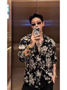 Stylish Retro Silk Long Sleeve Mens Shirt Summer Thin Sunscreen