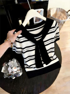 Shalldoer | Korean Academic Style Stripe Knit Shawl Womens Top