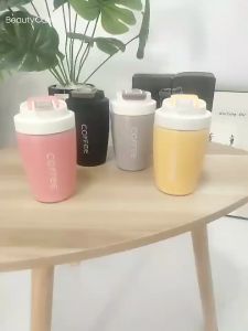 500ml stainless Steel Thermos Coffee Tumbler Thickened Drinkware New Style Office coffee Cup with Cute Bouncing Pot Belly Straw  Good for Gift
