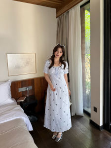 Square Collar Bow Tie Puff Sleeve Dress