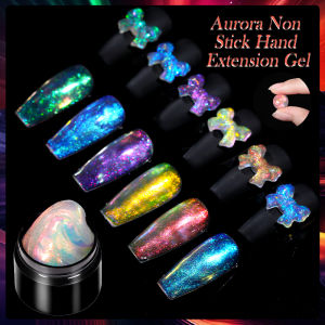 LILYCUTE 7ML 3D Aurora Effect Non Stick Hand Solid Extension Gel Nail Polish French Shiny Extension Gel Nail Art Rhinestone Glue