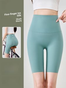 Miiow | High-Waist Shark Shorts Womens Summer 2024 New Ice Silk Abdomen Sports Outdoor Yoga Fitness Pants Nylon Spandex Blend