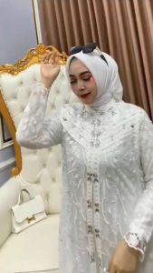 Baju Gamis Brokat Payet Kondangan Terbaru Kekinian 2025 Zallia Dress Brukat Pesta Lebaran Wanita Hijab Muslimah Outer Lepas Pasang