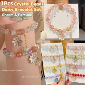 A.one 1PCS Charm Crystal Beads Daisy Bracelet for Women Girls Wrist Chain Bangle Jewelry for Birthday Gift