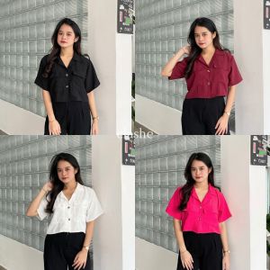 Viny Shirt Kemeja Wanita Lengan Pendek Crinkle Airflow Anti Lecek Terbaru Kekinian Korean Style Ootd by Clashe