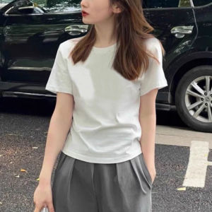 QIANSHUIYIYUN | Korean Style Casual Pure Cotton Round Neck Slim Fit Womens Short Sleeve Tshirt