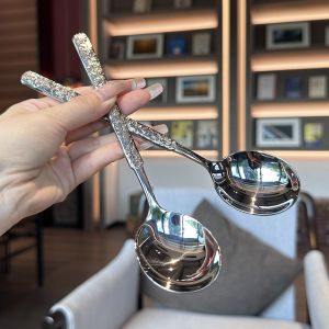 Stainless Steel Korean Spoon Household Eating High-Grade Exquisite Good-looking Spoon Western Tableware Spoon Hammer Pattern