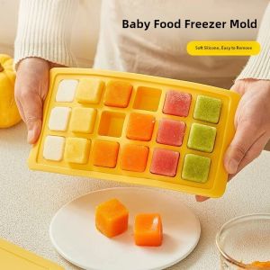 Silicone Ice Cube Tray with Lid Baby Food Grade Sealed Frozen Food Box Baby Cooling Box Kitchen Utensils Ice Maker