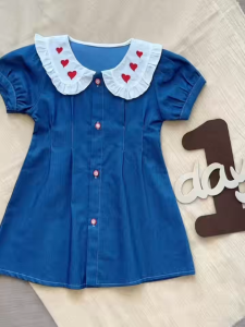 PRINCESS KESLI ชุดเดรสยีนส์เด็ก ชุดเดรสยีนส์สาวเกาหลีฤดูร้อน 1-11ปี น้ำเงิน กระโปรง