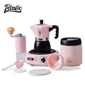 BINCOO Coffee Moka Pot Set Double Valve Italian Small Home Brewing Coffee Pot Manual Bean Grinder Set for Outdoor Travel Best Gift Couple Gift 2Cups