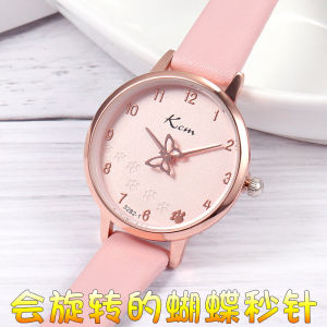 Fashionable Waterproof Electronic Quartz Watch for Students Girls Simple Korean Style Fresh Trendy round Leather Strap Watch