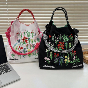 Floral Embroidery Shopping Bag