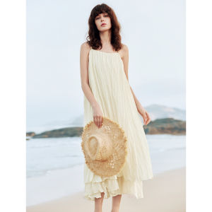 Elle French Design Sensation Womens Summer Vacation Style Pleated Wave Skirt Dress Blue Color Block Elegant Long Dress