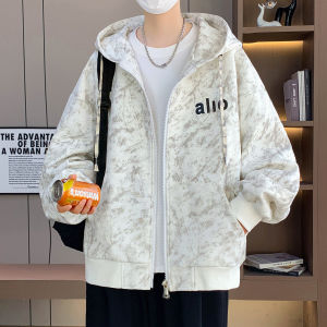 Casual Mens Zipper Hooded Jacket Spring Autumn New Trend Brand Loose Fit Polyester Fiber Long Sleeve Anti-Wind Outerwear