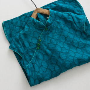 Sườn Xám Tay Ngắn Khí Chất Bé Gái Màu Xanh Khổng Tước Tơ Lụa Lễ Phục Kiểu Trung Quốc Trang Phục Thời Đường Dân Quốc Cổ Điển Trẻ Em Lớn Vừa Váy Liền