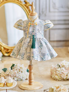 Princess Style Birthday Girl Baby Dress Chinese Traditional Cheongsam Puffy Skirt Lightweight Polyester Fabric for 1st Year Celebration