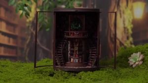 DIY Wisdom Rings Book Nook Kit 3D Wooden Puzzle Bookend Miniature Bookshelf Insert Decor Creative Gift for Adults
