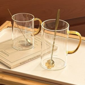 Thickened Glass Milk Cup for Children with Scale Breakfast Oats Cup Microwave Safe Heatable Transparent Milk Water Cup