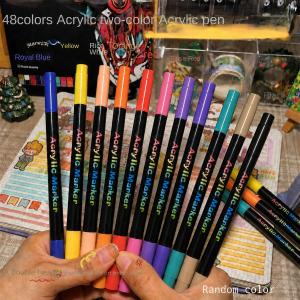 Professional Art Use 24/48-Color Acrylic Paint Markers Dual-Tip Fine and Brush Tip Pens Suitable for Stone Wood Calligraphy