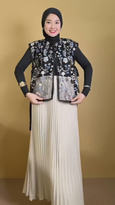 PIAMOUR Vest Tile Gardeni Kekinian Vest Vintage Kebaya Premium Brukat Outer Rompi Bordir Wanita Brokat Korean Style Atasan Outer Kondangan Mewah Outfit Baju Lebaran Baju Kondangan Wanita kekinian simple elegan Chinese Vest