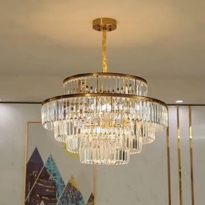 Modern LED Luxury Round Golden Crystal Chandelier Lighting For Living Room Dining Room Lamp Bedroom Indoor Light Fixtures