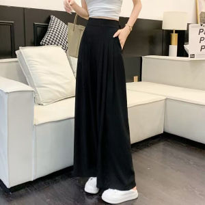 กางเกงขายาวผ้าไหมน้ำแข็งเอวสูงทรงหลวมสบายๆ สำหรับผู้หญิง ฤดูร้อน 2025 กางเกงขายาวทรงหลวมบางๆ ทรงหลวม ทรงหลวม ทรงหลวม