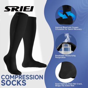 SRIEI 1 Pair Anti-Fatigue Compression Socks 15-20mmHg Soothe Aching Legs Relieve Varicose Veins for Injury Recovery & Pain Relief Stokin Kaki Sakit 压缩袜