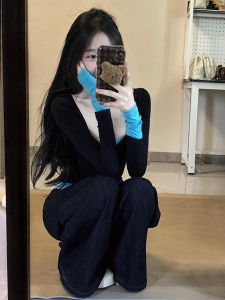 Áo Thun Dài Tay American Hot Bé Gái Thanh Lịch Cho Nữ Mùa Thu Đầu Màu Sắc Đan Xen Áo Lót Phong Cách Hàn Quốc Ôm Vừa Vặn