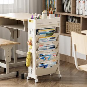 Floor Standing Large Capacity Multi-Functional Bookbag Rack Childrens Bookcase Living Room Decorative Accessories Pushcart