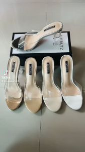 รองเท้าส้นแก้ว 4นิ้ว อะคริลิคใส หนังแก้วแวววาว สวมหน้าซิลิโคนใสหนังนิ่ม ไม่กัดไม่บาดเท้า ส้นสูง4นิ้ว