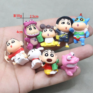 Bandai | 8Pcs/Set Crayon Shin-chan Car Ornaments Auto Dashboard Turning Racing Model Deco Car Individuality Center Console Decoration Kit