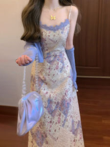 PEIZIXUAN | Elegant Floral Spaghetti Strap Long Dress