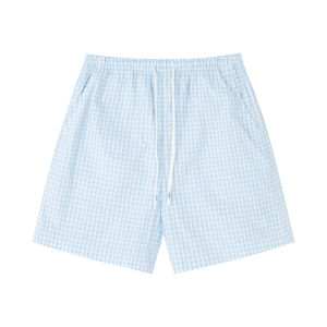 URLAZH | Quần Short A-line Rộng Thoáng Kiểu Xẻ Carô Xanh Trắng Có Thêu Chữ