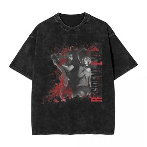 Vintage Washed Black Resident Evil Leon S. Kennedy Oversized T-Shirt – Front Ornate Gold-Style "LEON S. KENNEDY" Text