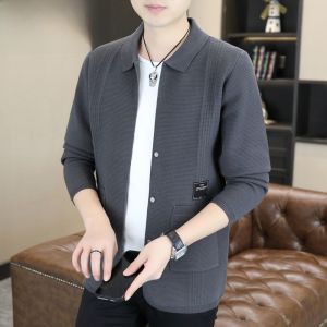 HENGYUANXIANG | Hengyuanxiang 2025 New Mens Knitted Cardigan Jacket Thin Pure Color Collar Spring Autumn Fashion Casual Knitwear Coat