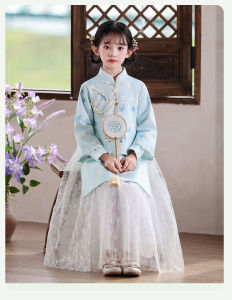 Girls Cheongsam Dress Traditional Chinese Style Princess Skirt Long Sleeve A-Line Midi Dress Soft Comfortable Fabric for Kids