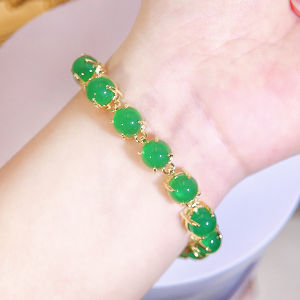 SEQUITO Personality Women Costume Jewellery Golden Plated Settings Green Round Zirconia Banquet Pendant Bracelet B338