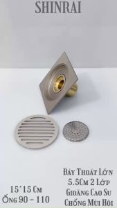 ( 15*15 - Đồng Thau Đúc Mạ Niken Xước ) Phễu Thoát Sàn Ga Thoát Nước Nhà Tắm Chống Mùi Hôi Tuyệt Đối Đáy Thoát Lớn